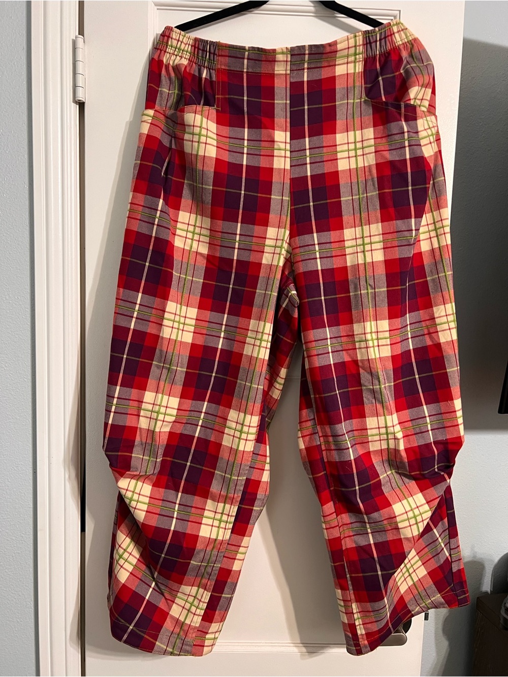Plaid Pull-On Trousers in Red and Cream
